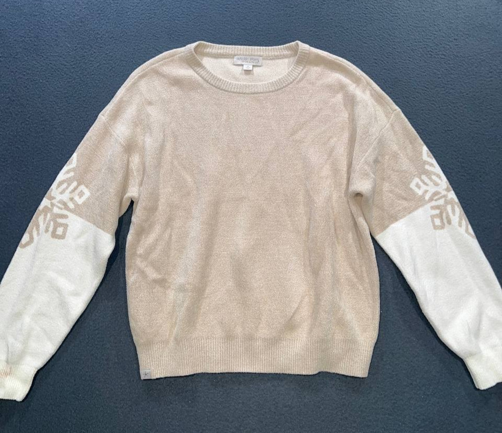 Barefoot Dreams Cozychic Ultra Lite Sweater Women’s Beige Snowflake M A010650